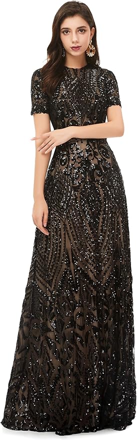Women's Double V-Neck Sequins Lace-up Mermaid Evening Dress