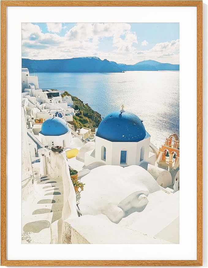Axeman 24x32 Solid Teak Wood Frame With Mat for 20x28 - Tempered Glass and Hanging Hardware Included Natural Teak Home Decor Art Hanging Frame, Natural Teak