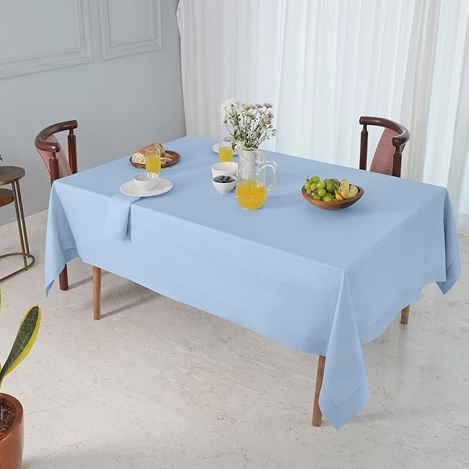 D'Moksha Homes Linen Tablecloth for Rectangle Tables 60 x 144 Inch - 100% Pure Linen Powder Blue Table Cloth - Machine Washable Cloth Tablecloth for Spring, Easter