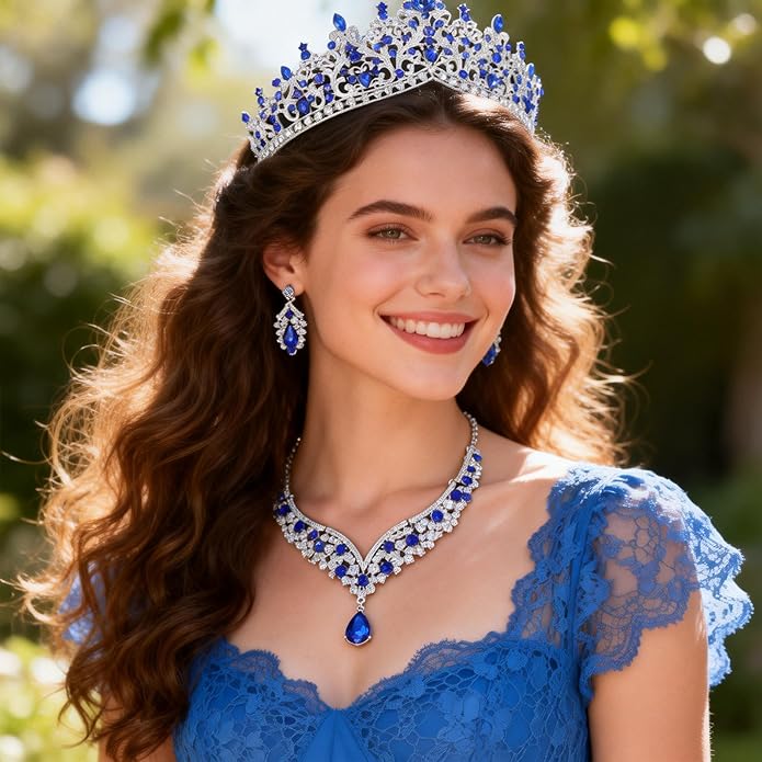 Kamirola Tiaras and Crowns for Women,Tiaras Earrings Necklace, Crystal Bridal Jewelry Set, Costume Party Halloween Prom Pageant Jewelry for Women TR80