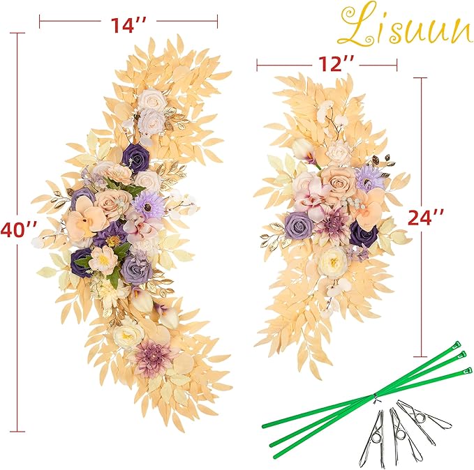 Wedding Arch Flowers, Artificial Flowers for Decoration, Large Flower Swag for Boho Styles Wedding Ceremony Floral Decor - Pack of 2