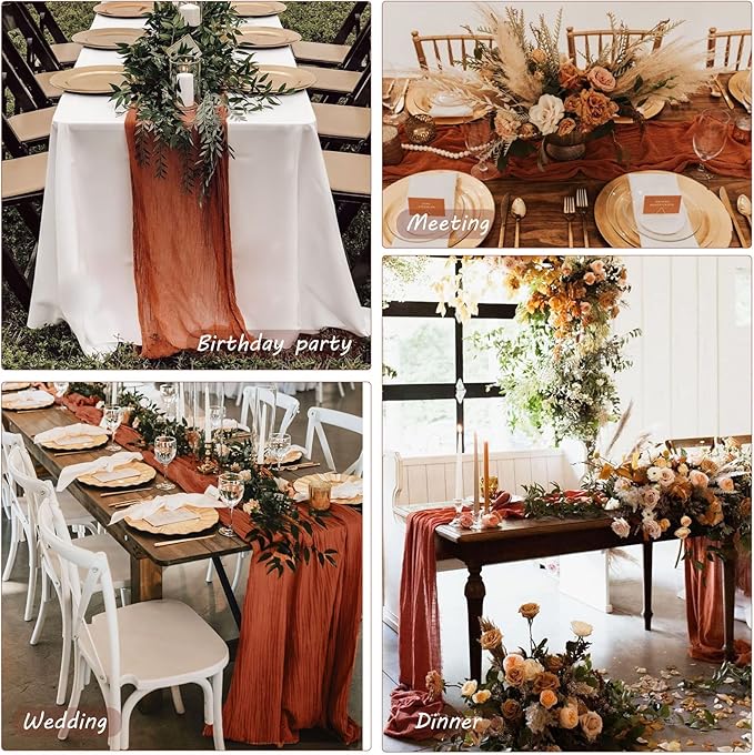 12 Pack Cheesecloth Table Runner 35x72 Inch Boho Gauze Table Runner Rustic Cheese Cloth Long Romantic Table Runners for Wedding Bridal Shower Birthday Party Table Decor (Terracotta)