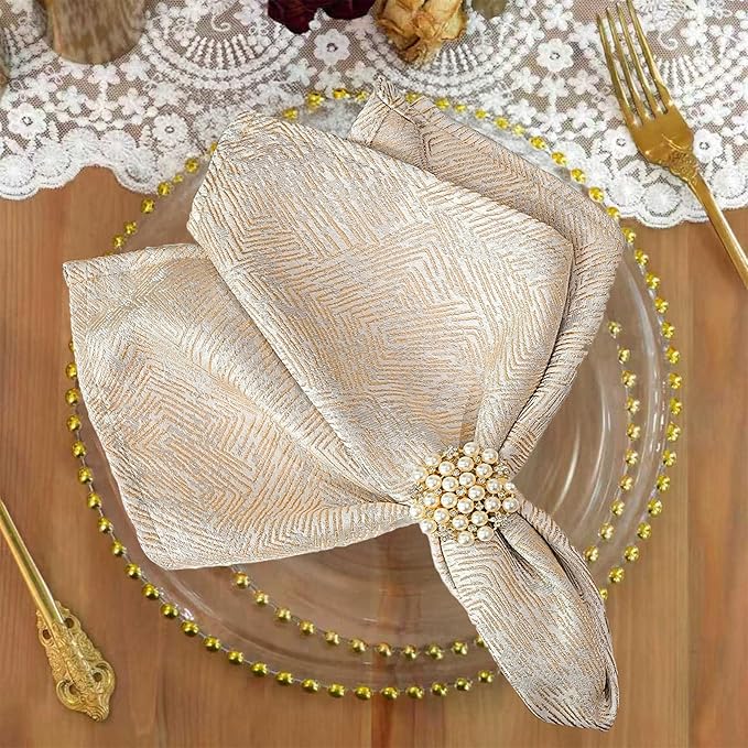 Cloth Napkins Set of 12, Dinner Napkins Washable Soft Durable, Cotton Polyester Blend Yarn-Dyed Jacquard Napkin for Dining, Parties, Weddings, Holiday, 18x18 Inch - Beige