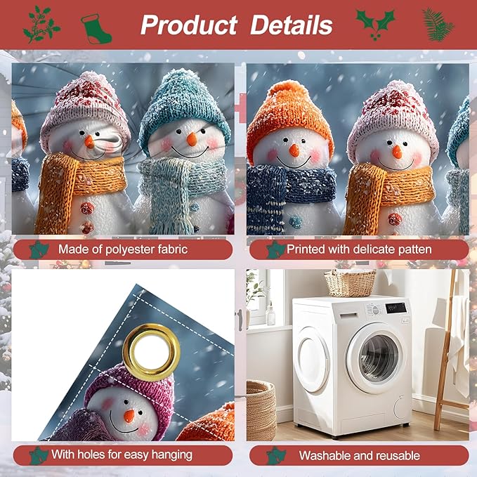 Christmas Garage Door Banner 7x16FT, Colorful Snowmen Family with Winter Scarves, Large Outdoor Xmas Garage Door Cover, Decoration for Driveways, Holiday Parties and Winter Festivities