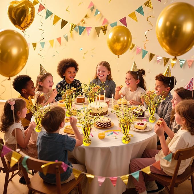 18 Pack Metallic Foil Spray Centerpiece Star Table Decoration Burst Glitter Tabletop Centerpieces for Birthday Christmas New Years Nye Wedding Graduation Holiday Party Supplies Decor, Gold