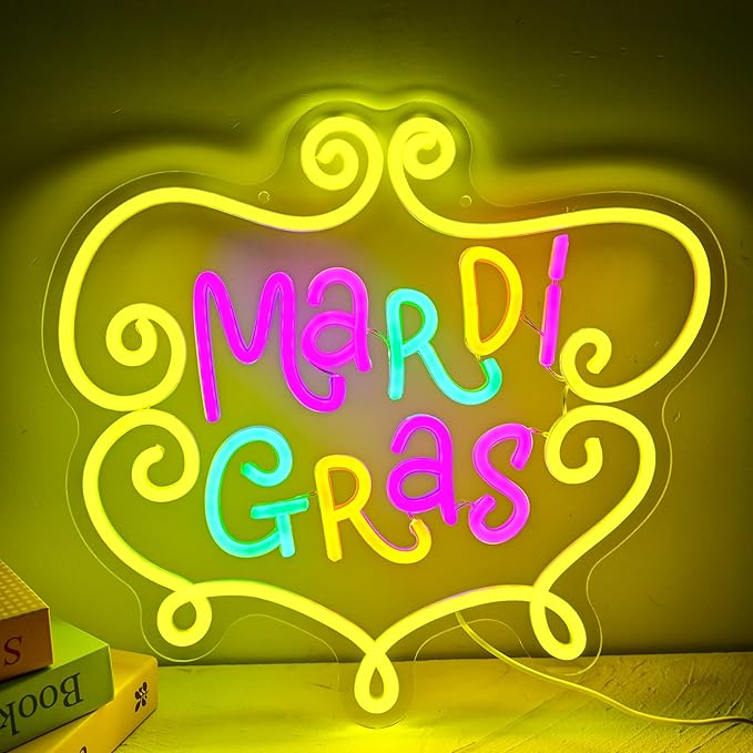 Mardi Gras Neon Sign, Dimmable Led Neon Light for Mardi Gras Decorations Wall Decor, New Orleans Party Home Bedroom Yard Festival Décor