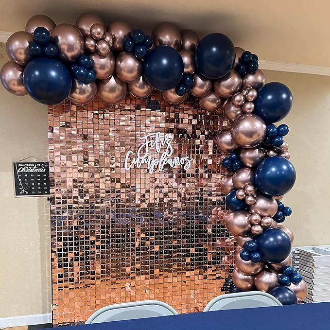 COKAOBE Rose Gold Shimmer Wall Backdrop, 24PCS Square Sequin Shimmer Backdrop Panels, Photo Backdrops for Birthday, Anniversary Wedding Engagement Decoration
