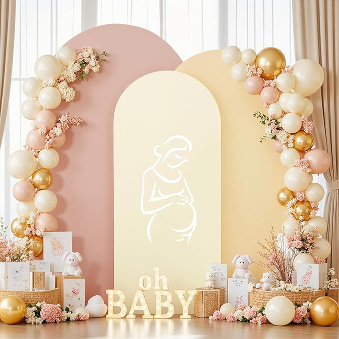 Ivory Arch Backdrop Cover 3 Set-7.2FT, 6.6FT, 6FT Spandex Fitted Wedding Arch Stand Covers for Baby Shower Birthday Party Bridal Shower Wedding Photo Balloon Arch Stand Background Decorations