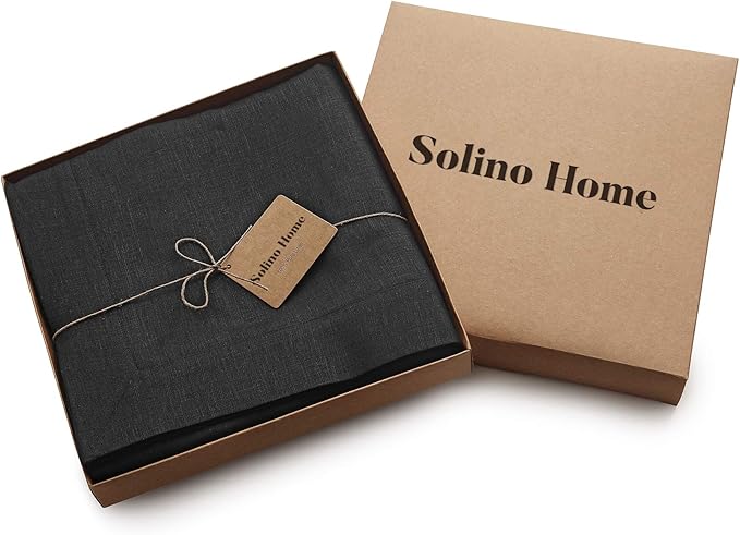 Solino Home Linen Black Tablecloth 60 x 132 Inch - 100% Pure Linen Rectangular Tablecloth - Machine Washable Table Cloth for Winter, Easter - Fete