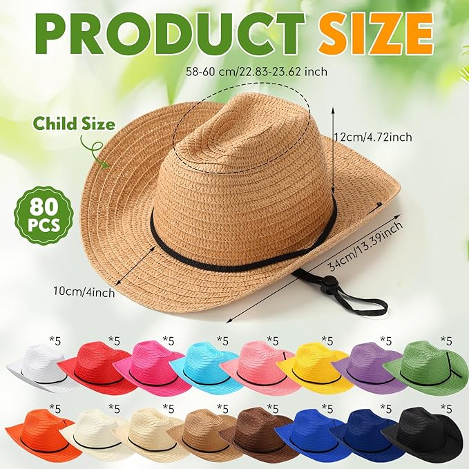 Unittype Adult Cowboy Hat Bulk Western Party Straw Hat Unisex Cowboy Cowgirl Set for Women Men