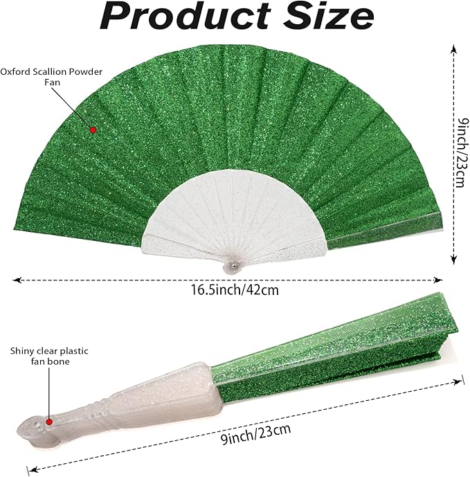 48 Pack Handheld Fan,Folding Hand Glitter fan with Shining Transparent Fan Rib – Ideal for Wedding, Church, Festival, Dance, Tea Party, Club, and EDM Accessories, Light green