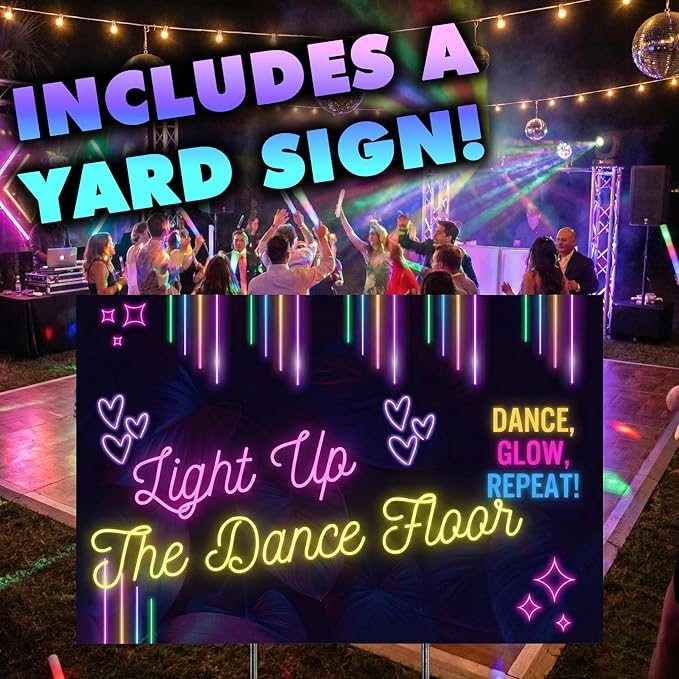 Pack of 100 with Yard Sign, Custom LED Party Foam Light Sticks for Wedding, Birthdays, Guests, Party, DJ, Concerts, Festivals, Events, Promotions 3 Color Lighting Modes Batteries 16"