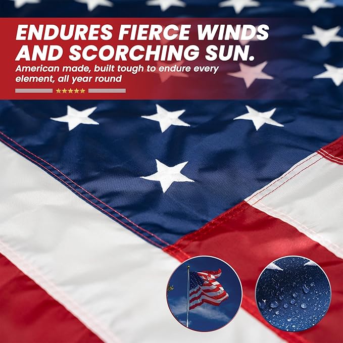 Premium American Flag - 3' x 5'– Hand-Stitched Detail & Embroidered Stars | US Sourced Materials | Built with Pride in the US