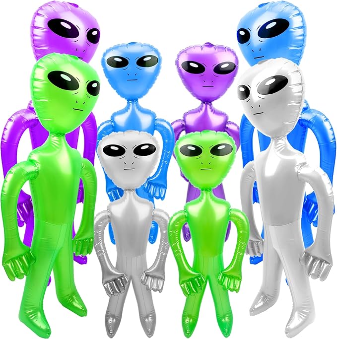 8 Pack Inflatable Alien 67 Inch 35 Inch Giant Large Blow Up Alien Jumbo Alien Inflate Toy for Birthday Halloween Alien Theme Party (Color Set 2)