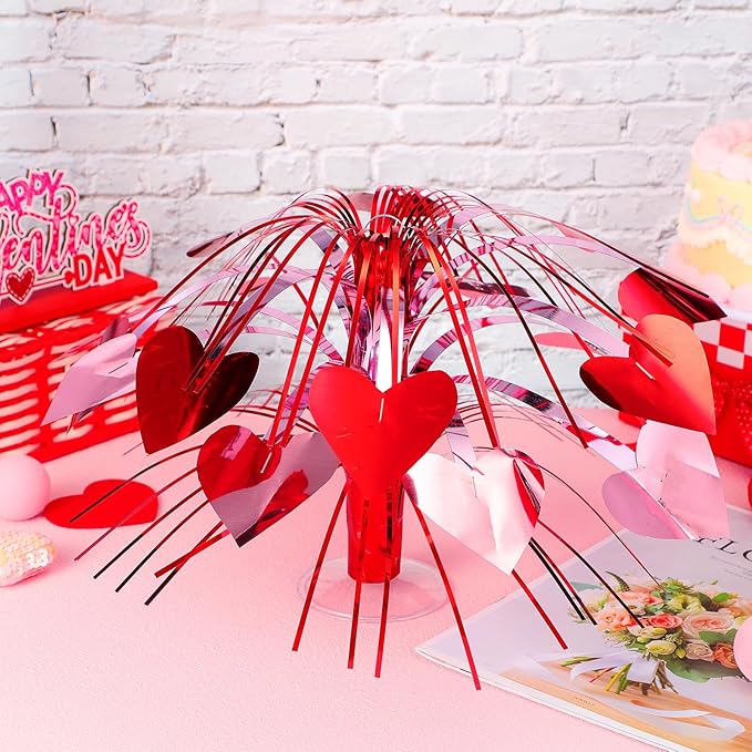 16 Pcs Valentine's Day Metallic Foil Spray Centerpieces for Tables Heart Gleam N'burst Party Spray for Valentine's Day Table Decoration