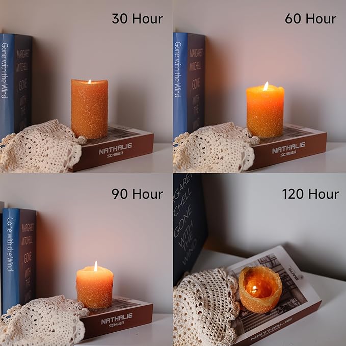 MOZEAL Hand-Poured Granular Texture Decorative Mustard Yellow Pillar Candles Set of 3 (3"x4", 5", 6"), Dripless, Unscented, Smokeless, for Fall Harvest, Thanksgiving & Warm Autumn Table Decor