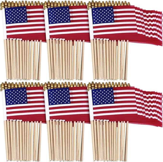 50 Packs USA Stick Flags 12 x 18 Inch Small American Flag 4th of July USA Flag Red White Blue Lawn Flags with Wooden Pole and Spear Tip for Yard Outdoor Garden Memorial Day Independence Day Decor