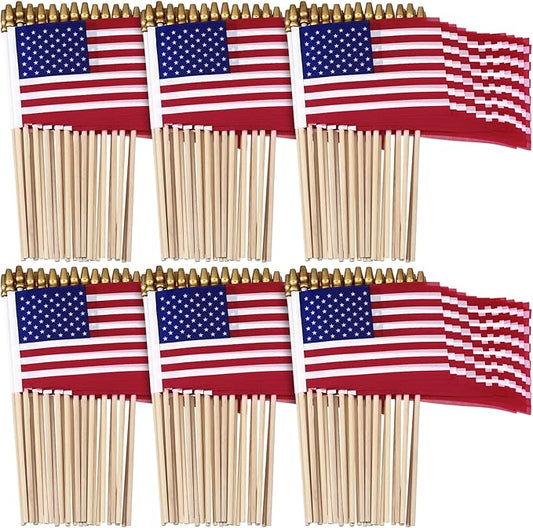 50 Packs USA Stick Flags 12 x 18 Inch Small American Flag 4th of July USA Flag Red White Blue Lawn Flags with Wooden Pole and Spear Tip for Yard Outdoor Garden Memorial Day Independence Day Decor
