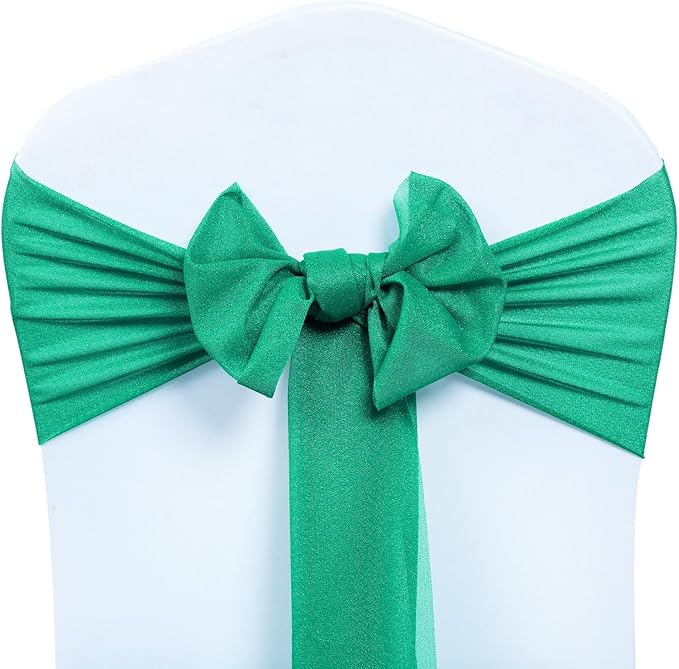 VDS Pack of 75, Emerald, Sheer Chiffon Chair Sashes Bows Chair Cover Back Tie Ribbon for Wedding Birthday Baby Shower Engagement Ceremony Event Party Banquet Restaurant Dining Chair Decoration