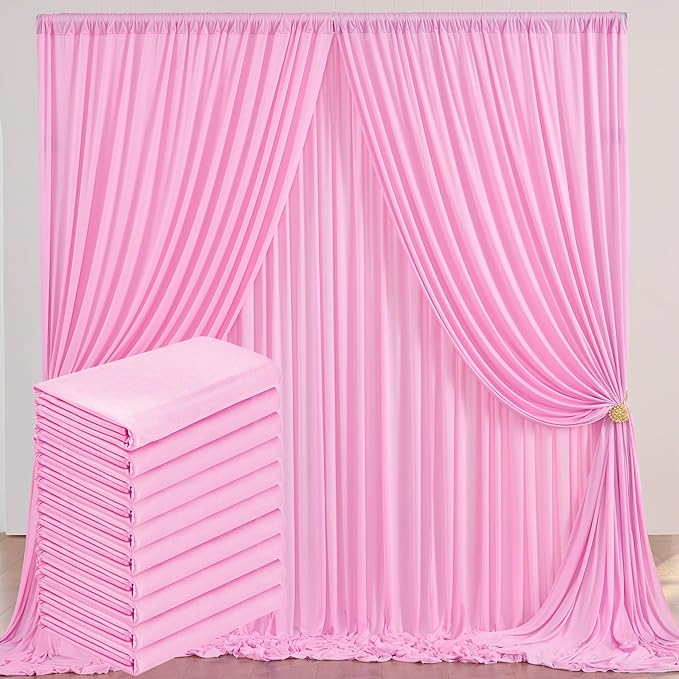 50 ft x 10 ft Wrinkle Free Pink Backdrop Curtain Panels, Polyester Photography Backdrop Drapes, Wedding Party Home Decoration Supplies