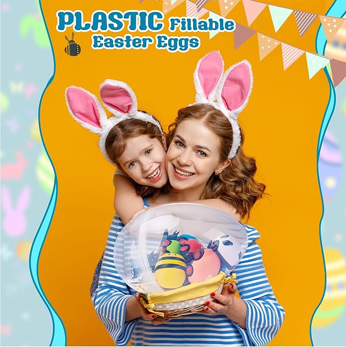 4 Pcs 14 Inch Jumbo Clear Easter Eggs Fillable Transparent Easter Egg Plastic Fillable Eggs for Easter Basket Stuffers Party Favor