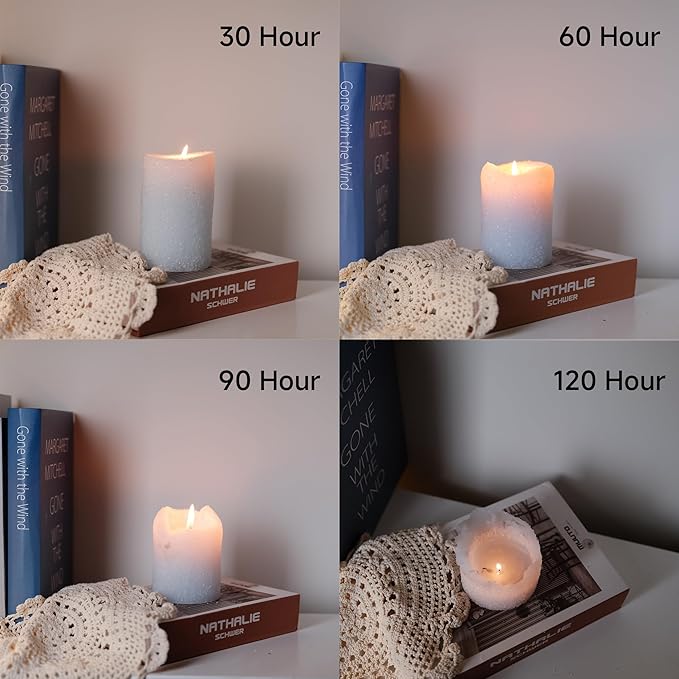 MOZEAL Hand-Poured Granular Texture Decorative Baby Blue Pillar Candles Set of 3 (3"x4", 5", 6"),Approx 300 Hours Burn Time Dripless, Unscented, Smokeless, Spring Party Decor Candle Lover Gift