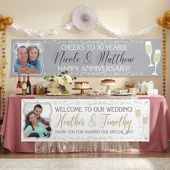 Let's Make Memories Personalized Photo Banner - Birthday, Shower, Wedding, Anniversary, Engagement, Retirement Celebration - Party Decorations - Indoor/Outdoor Vinyl - Any Text + Photo - White - 10ft