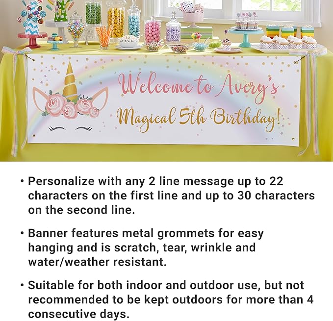Let's Make Memories Personalized Unicorn Birthday Banner - Happy Birthday Banner for Kids - Custom Party Decorations - Indoor/Outdoor Vinyl - Any Name - Unicorn Party Decor - 10ft