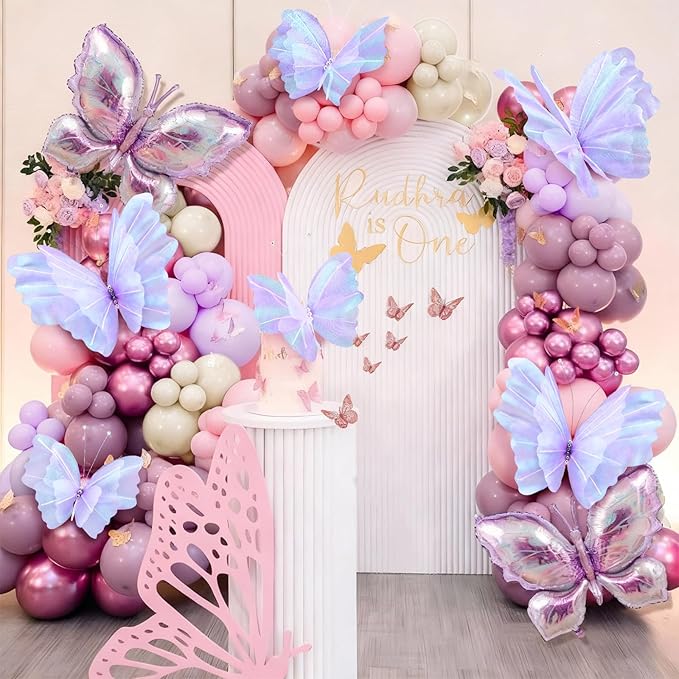 Geelin 6 Pcs Large Purple Butterfly Decorations Mariposas Grandes para Decoracion Big Butterfly Party Decor 20 Inch 12 Inch 3D Silk Butterflies for Baby Shower Women Birthday Party Wedding Decor