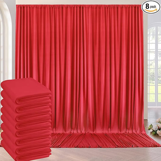 40ft×8ft Red Wrinkle Free Backdrop Curtains for Parties, 8 Panels 5×8ft Soft Silky Photo Backdrop Drapes for Wedding Birthday Party Baby Shower Mother's Day Red Themed Party Photography