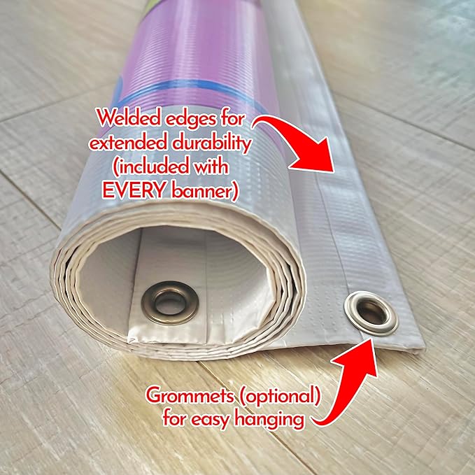 Custom Design - Any Size Vinyl Banner - Full Color - Made in USA - Business, Storefront, Birthday Party, Graduation, Outdoor Events, Garage, Shop, Baby Shower, Backdrop - Fast Turnaround (7' x 3')