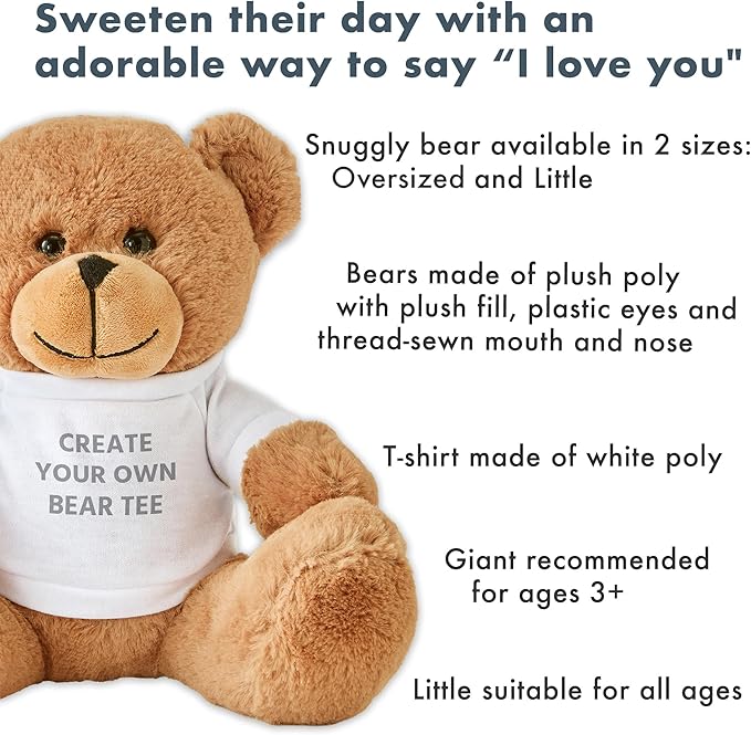 Let's Make Memories Personalized Teddy Bear Gram - Plush Stuffed Animal with Custom Tshirt - Birthday, Valentines Day - Create Your Own Message T-Shirt Bear - Oversized