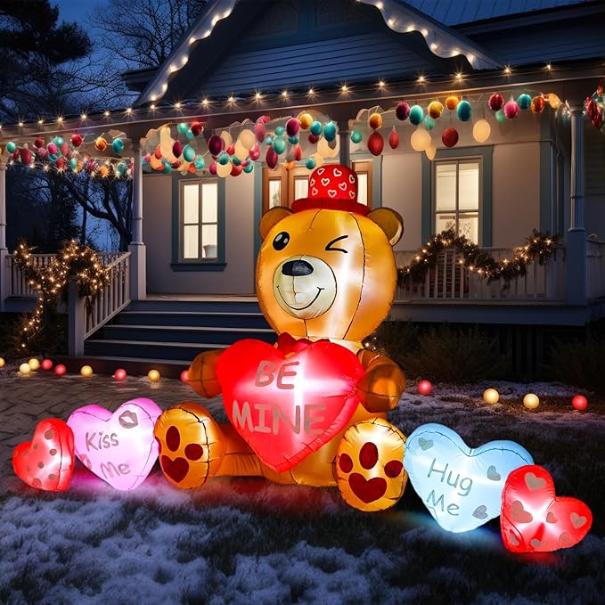VIHOSE 10 ft Valentines Inflatables Outdoor Decorations Blow Up Bear Heart with LED Lights Valentine Decor for Romantic Wedding Patio Lawn Valentine's Day Inflatables Outside Party Supplies