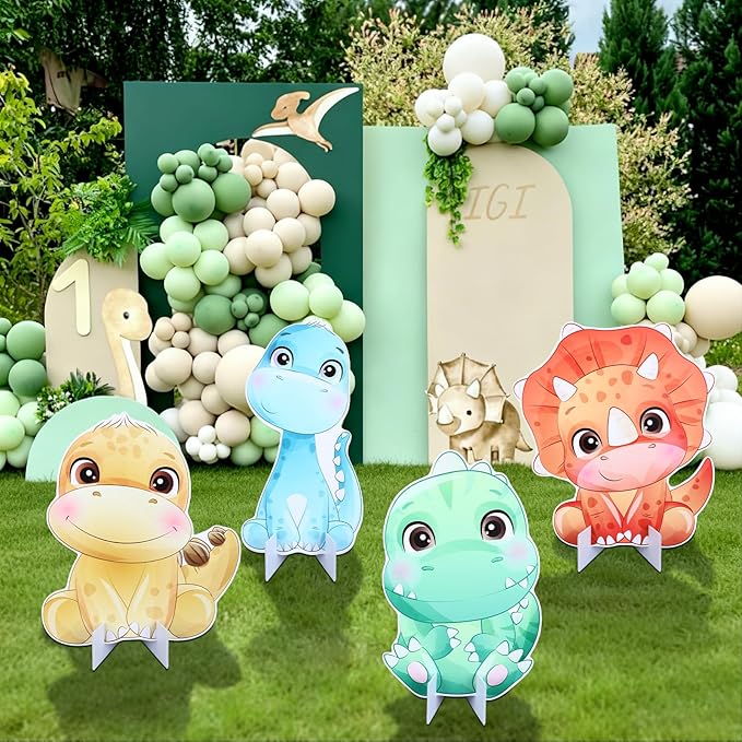 4 Pcs Large Dinosaur Party Decorations 23.6 Inch Cute Cartoon Dinosaur Cutouts Dino Baby Shower Birthday Decor Backdrop Photo Booth Props Party Supplies for Birthday Parties Decor