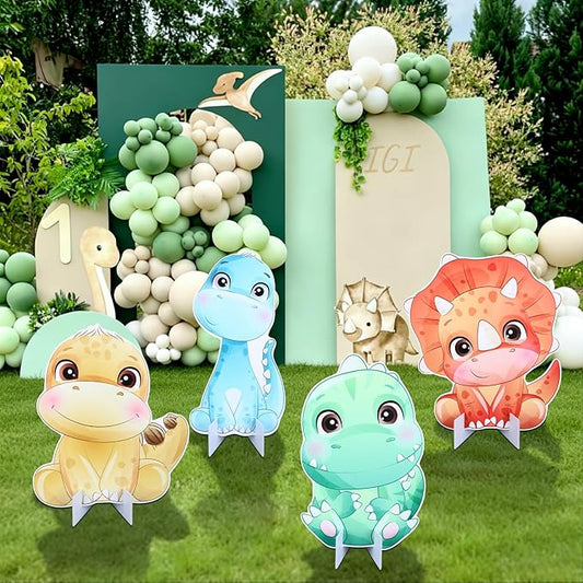 4 Pcs Large Dinosaur Party Decorations 23.6 Inch Cute Cartoon Dinosaur Cutouts Dino Baby Shower Birthday Decor Backdrop Photo Booth Props Party Supplies for Birthday Parties Decor