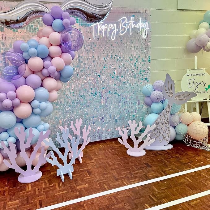 COKAOBE Rainbow Blue Shimmer Wall Backdrop 24PCS Square Sequin Shimmer Backdrop Panel, Photo Backdrops for Birthday, Anniversary, Wedding, Graduation & Bachelorette Party Decoration