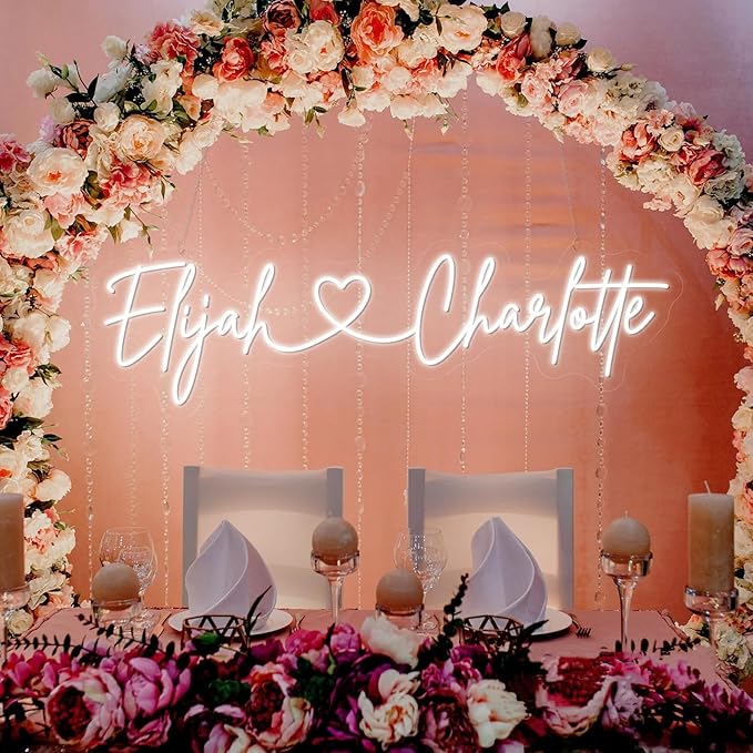 Custom Wedding LED Neon Sign Personalized Couple Names with Heart Neon Light Up Sign Customizable for Home Wedding Engagement Party Backdrop Wall Decor