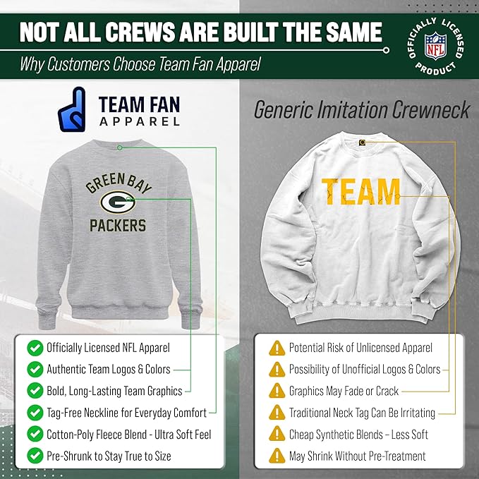 Team Fan Apparel NFL Adult Gameday Football Crewneck Sweatshirt - Cotton Blend - Stay warm, comfortable & stylish on game day