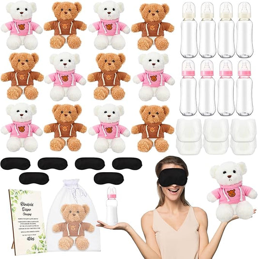 Vinsot 37 Pack Bear Blindfolded Diaper Changing Bottle Chug Games Set Boys Girls Funny Dolls Diapers for Gender Reveal Games Baby Changing Diaper Race Game Adult Prize Gift