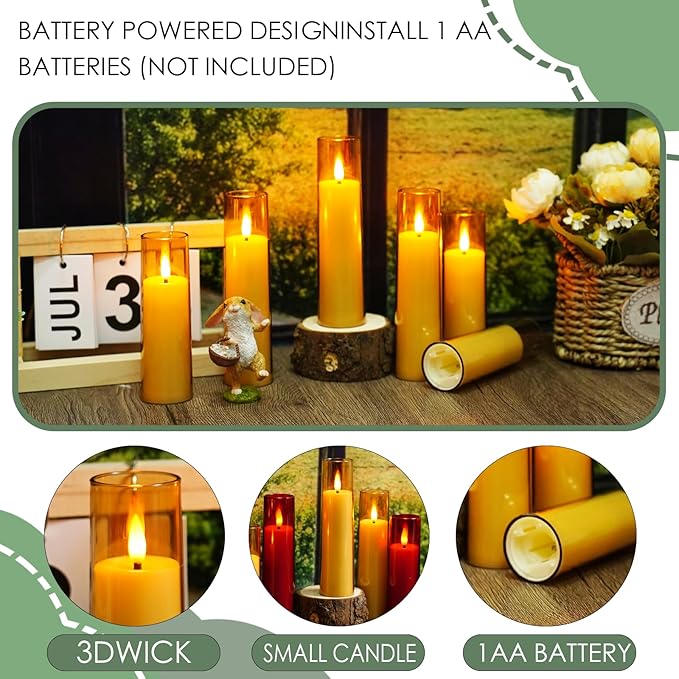 Small Flickering Flameless Candles, Battery Operated Acrylic LED Pillar Candles with Remote Control and Timer, Pack of 12,(D1.6 xH 4" 5" 6") for Holiday Decorations Home Decorations (Gold)