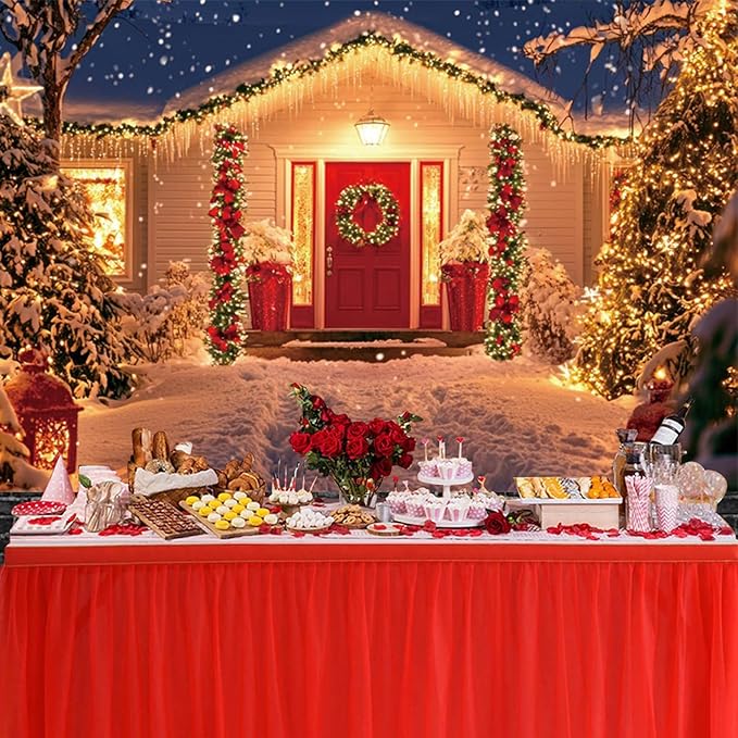 Baocicco 20x10ft Snow Christma Backdrops for Photoshoot Snowy Winter Night House Christma Trees Flowers Wreath Photography Background Family Party Banner Supplies Decorations Kids Adults Portraits