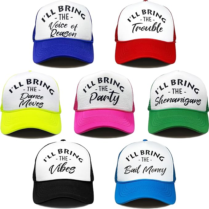 Funky Junque Women's Funny Trucker Hats: Adult Humor for Bachelorette & Girls Trips, Groups 3-25, Mesh Hat - I'll Bring The's