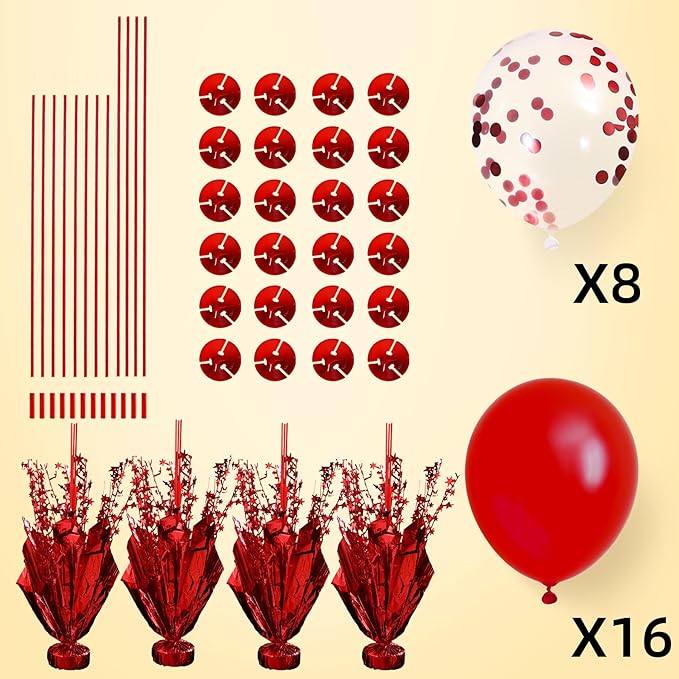4 Set Red Balloon Centerpieces for Tables Red Balloons Stand Kit for Birthday Party Baby Shower Valentine's Day Wedding Prom Cake Graduation Retirement Table Top Decorations