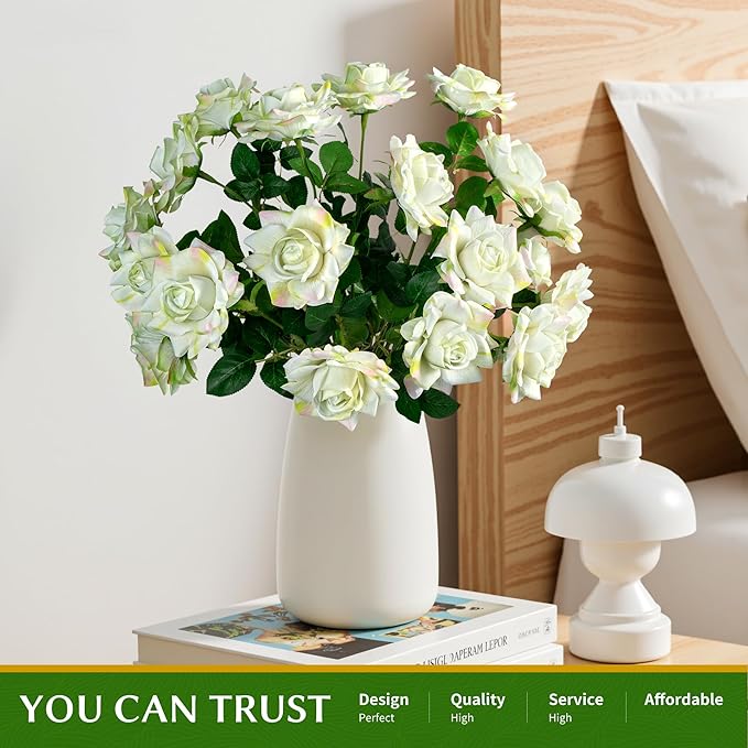 Artificial Flowers Artificial Roses Fake Roses 23.2In Long Stem Artificial Flowers for Tall Vase Silk Rose Suitable for Wedding Party Decor Valentine's Day DIY Bouquet Spring 20PCS (Green)