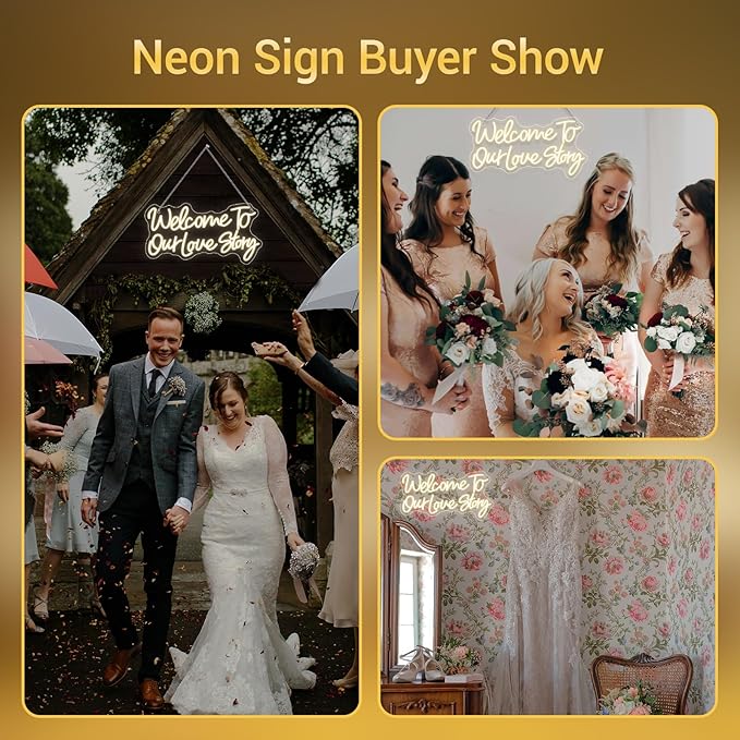 Wedding Neon Sign Welcome to Our Love Story Neon Signs for Wall Decor Warm White Led Lights Couple Light Up for Wedding Bedroom Home Anniversary Party Decoration Lover Gifts