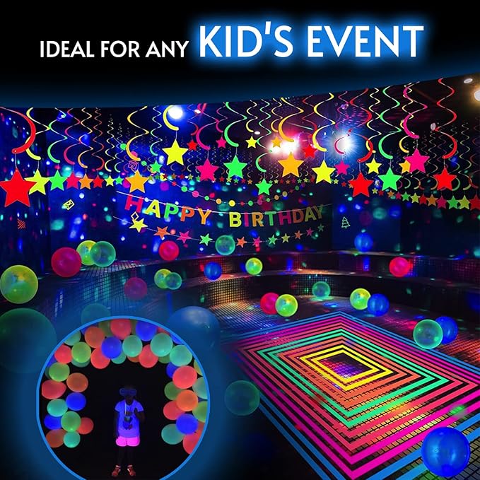 Glow King Black Light Reactive Neon Balloons | Glow In The Dark Latex Balloons in Multiple Colors | Fun UV Fluorescent Party Gift for Events | Luminous Ballons for Birthday Decoration – 100 Pack
