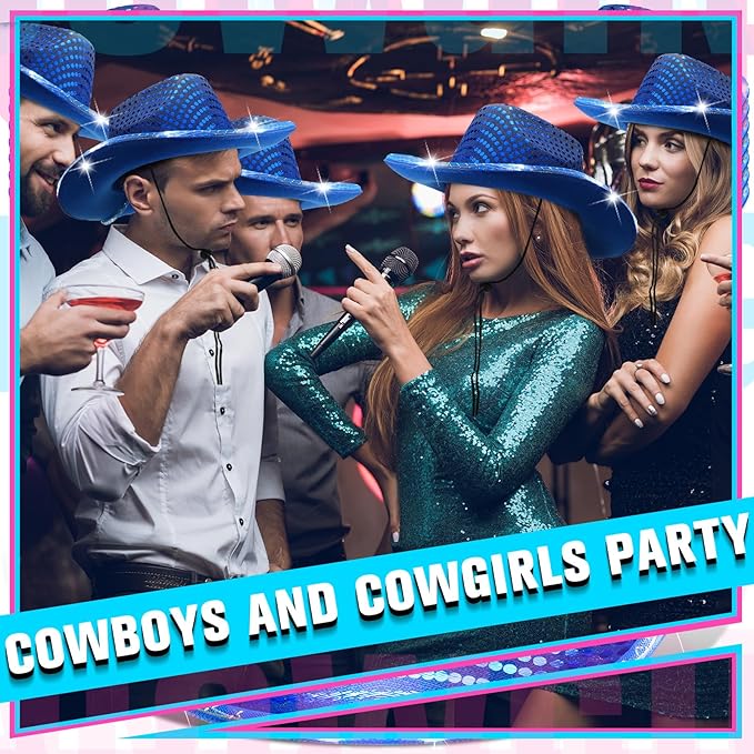20 Pack Lights Cowboy Cowgirl Hat LED Flashing Light Up Hat for Western Bachelorette Party Wedding Bridal