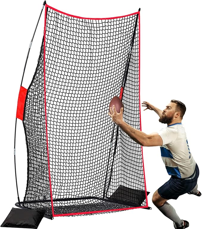 Football Kicking Net Throwing Target - 4x7FT Heavy Duty Iron Base for Backyard Practice Portable Quarterback Training for Youth with Sandbags