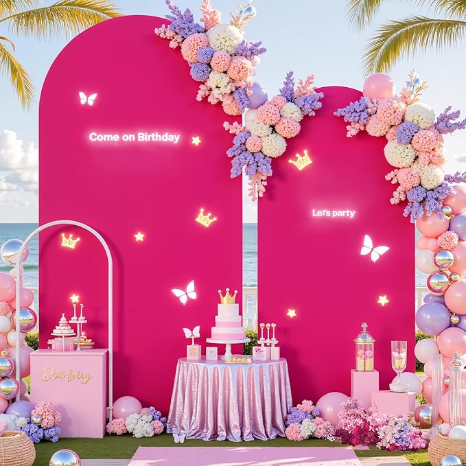 Pink and Hot Pink Photo Arch Backdrop Cover Set of 2 Spandex 7.2 and 6ft Arch Covers Stretchy Backdrop Birthday Party Arch Stand Covers for Girls Baby Shower Wedding Banquet Background Decoration