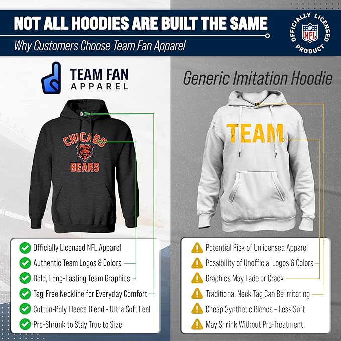 Team Fan Apparel NFL Adult Gameday Hooded Sweatshirt - Poly Fleece Cotton Blend - Stay Warm and Represent Your Team in Style